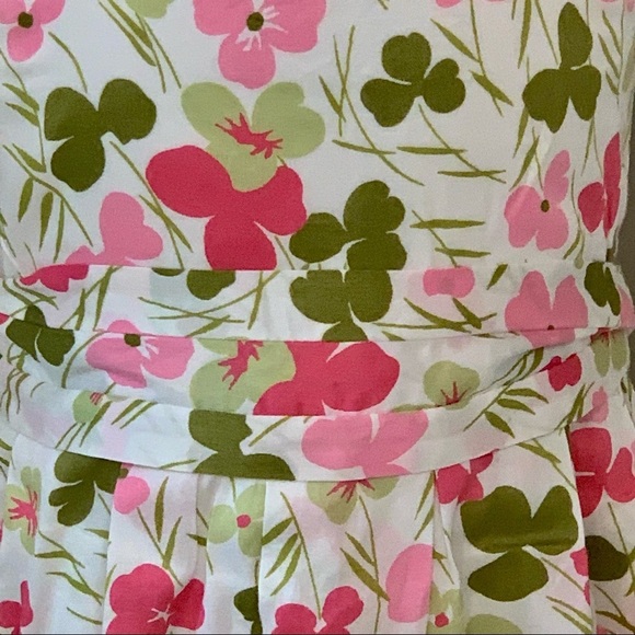FLORIAN French Floral Cotton Sundress Pink White & Green Summer Dress Tie Waist - Picture 4 of 16